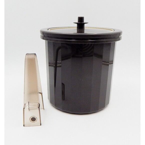 Tupperware 3-Piece Ice Bucket Mocha Brown 1683-5 1684-6 W/Tongs Push Button Lid - Picture 3 of 12